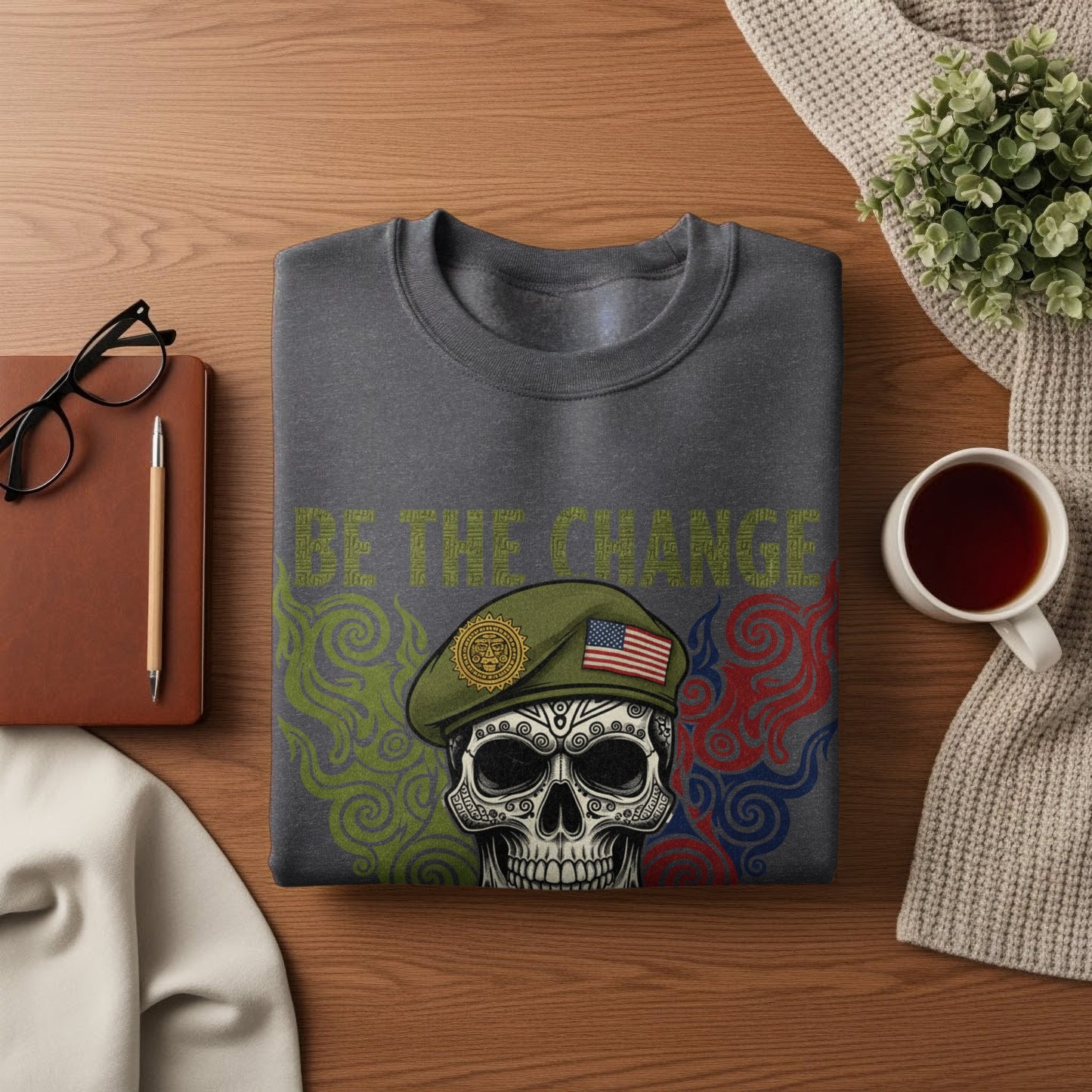 Be The Change Skull Design Graphic Sweatshirt