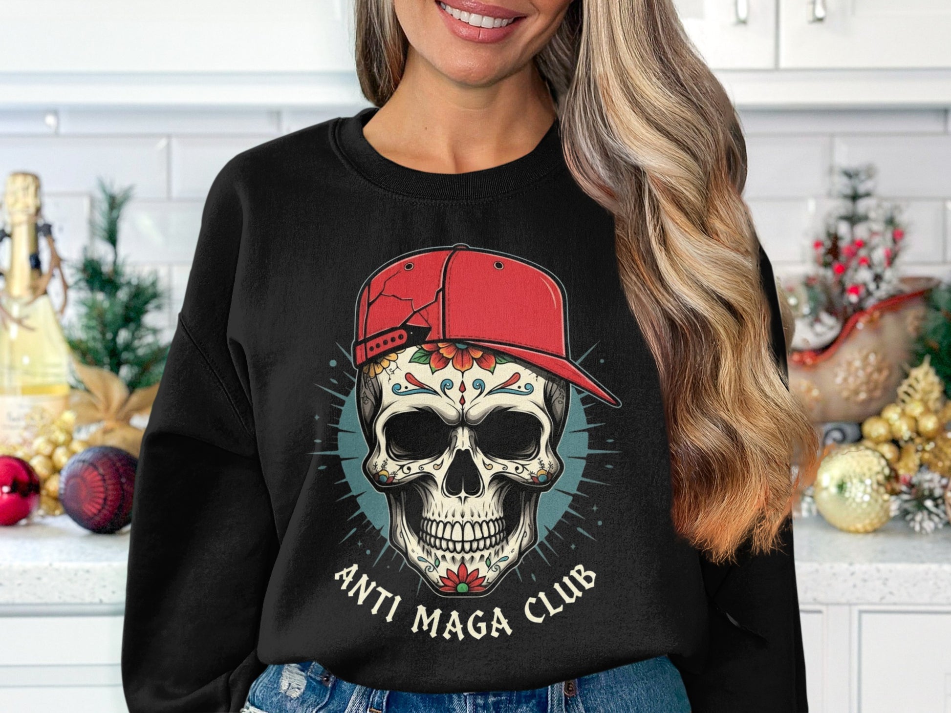 Anti Maga Club Skull with Red Hat Graphic Sweatshirt product