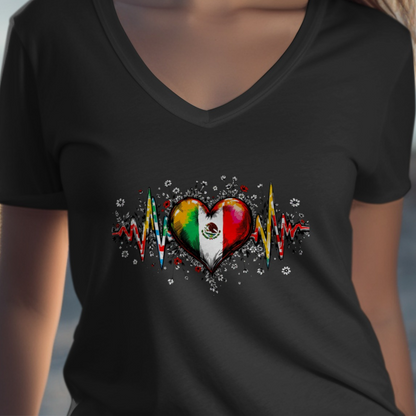 Mexican Flag Heartbeat Design on V-Neck Shirt product
