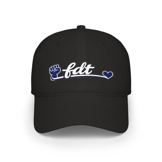 'FDT Embroidered Black Cap with Heart and Fist Design'