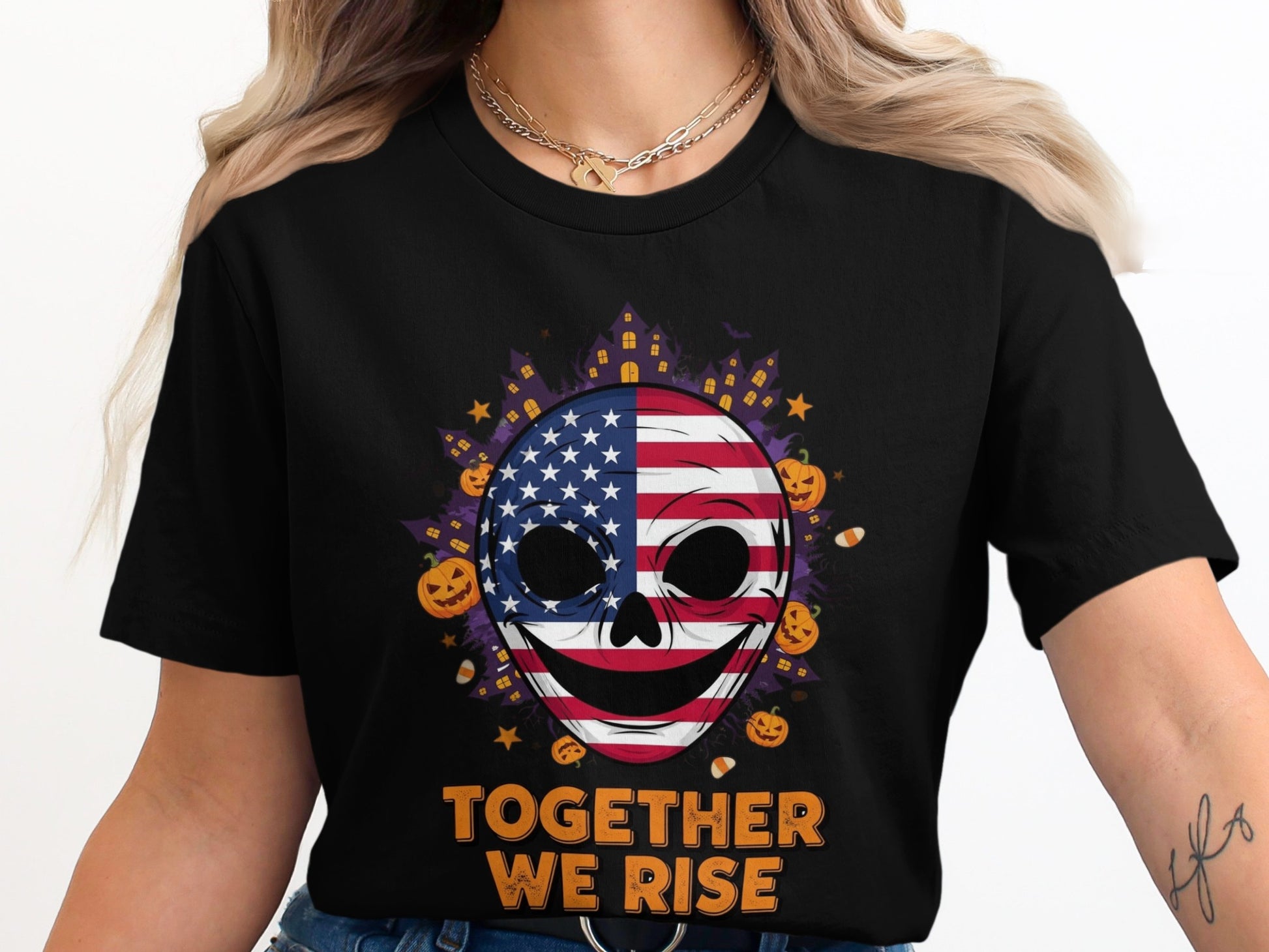 Together We Rise American Flag Skull T-Shirt product