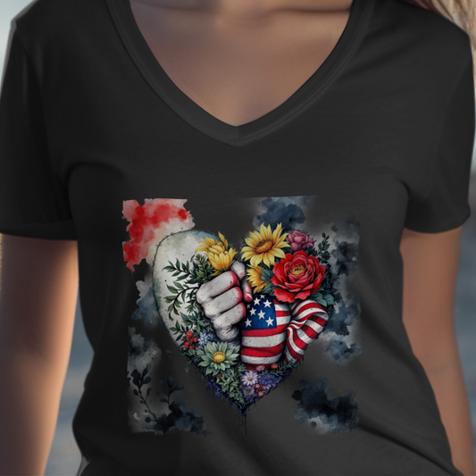 Heart Shaped American Flag With Flowers Shirt product
