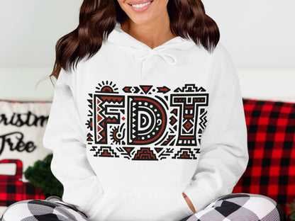 Vibrant Ethnic Patterned FDT Design Hooded Sweatshirt Product