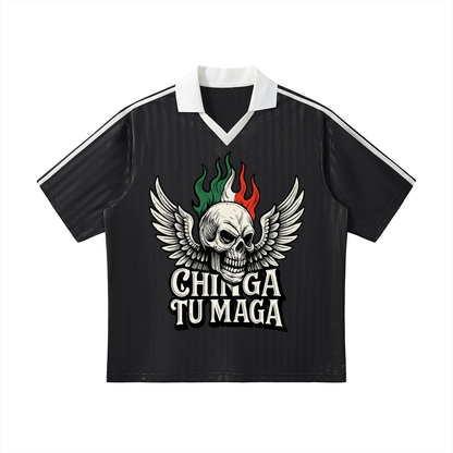 Chinga Tu Maga Contrast Collar Striped Soccer Jersey
