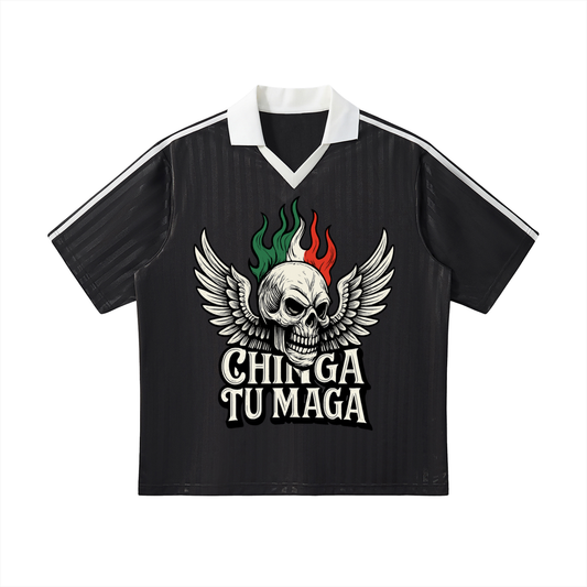 Chinga Tu Maga Contrast Collar Striped Soccer Jersey