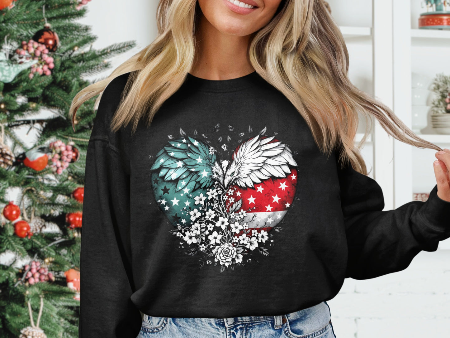 Christmas Heart Wing Floral Graphic Womens Sweatshirt product type