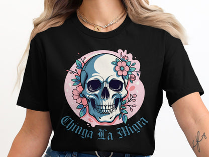 Chinga La Migra Skull Floral Graphic Tee product type