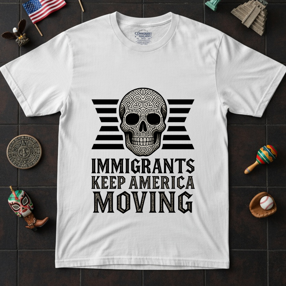 Immigrants Keep America Moving Skull Design T-shirt