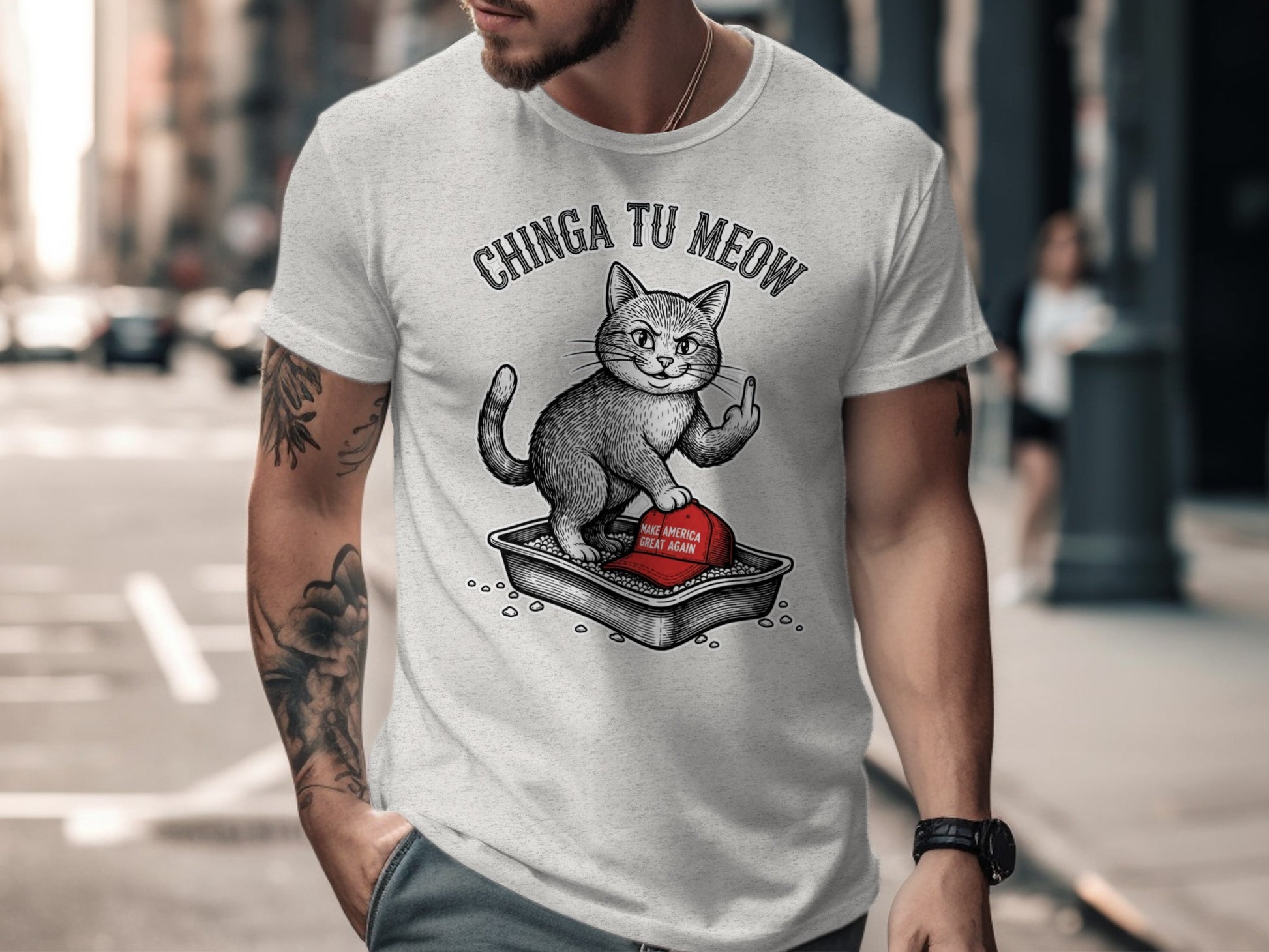 Chinga Tu Meow Cat Middle Finger Litter Box MAGA Hat product type