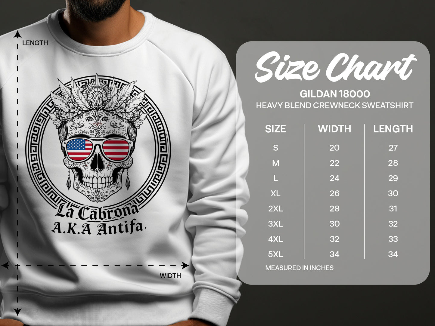 Skull Design La Cabrona AKA Antifa Crewneck Sweatshirt