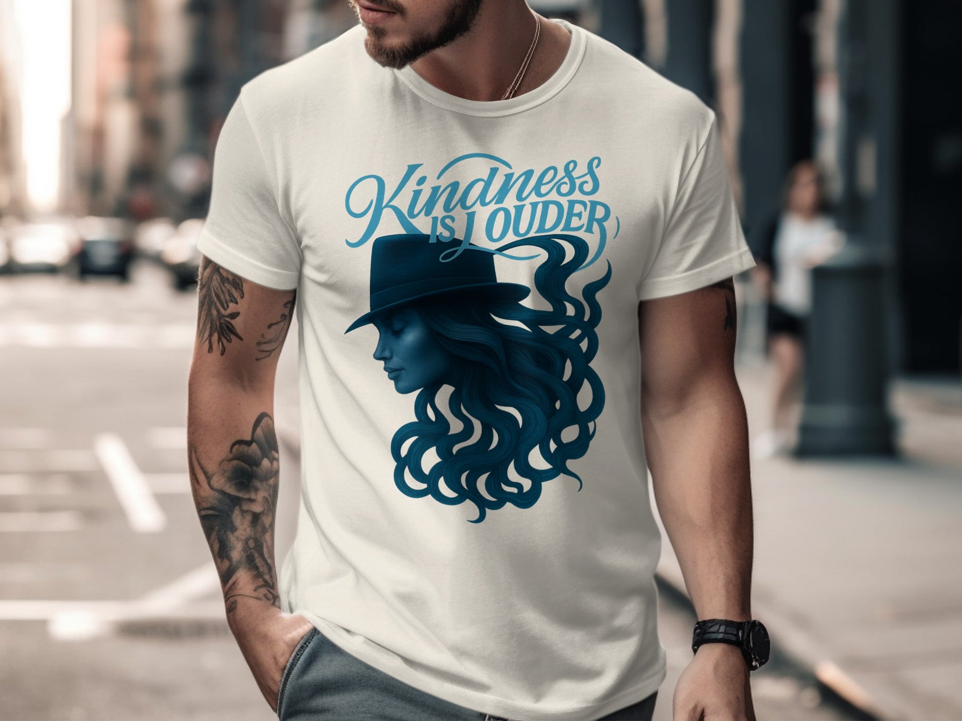 Kindness Is Louder Blue Hat Design T-Shirt