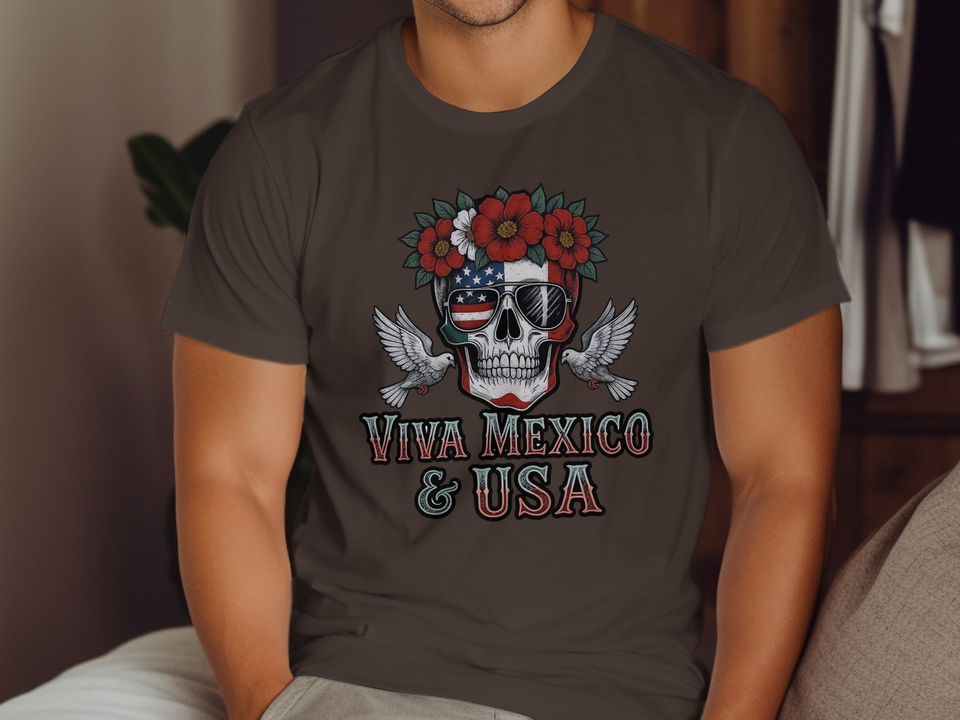 Viva Mexico and USA Skull Graphic T-Shirt product