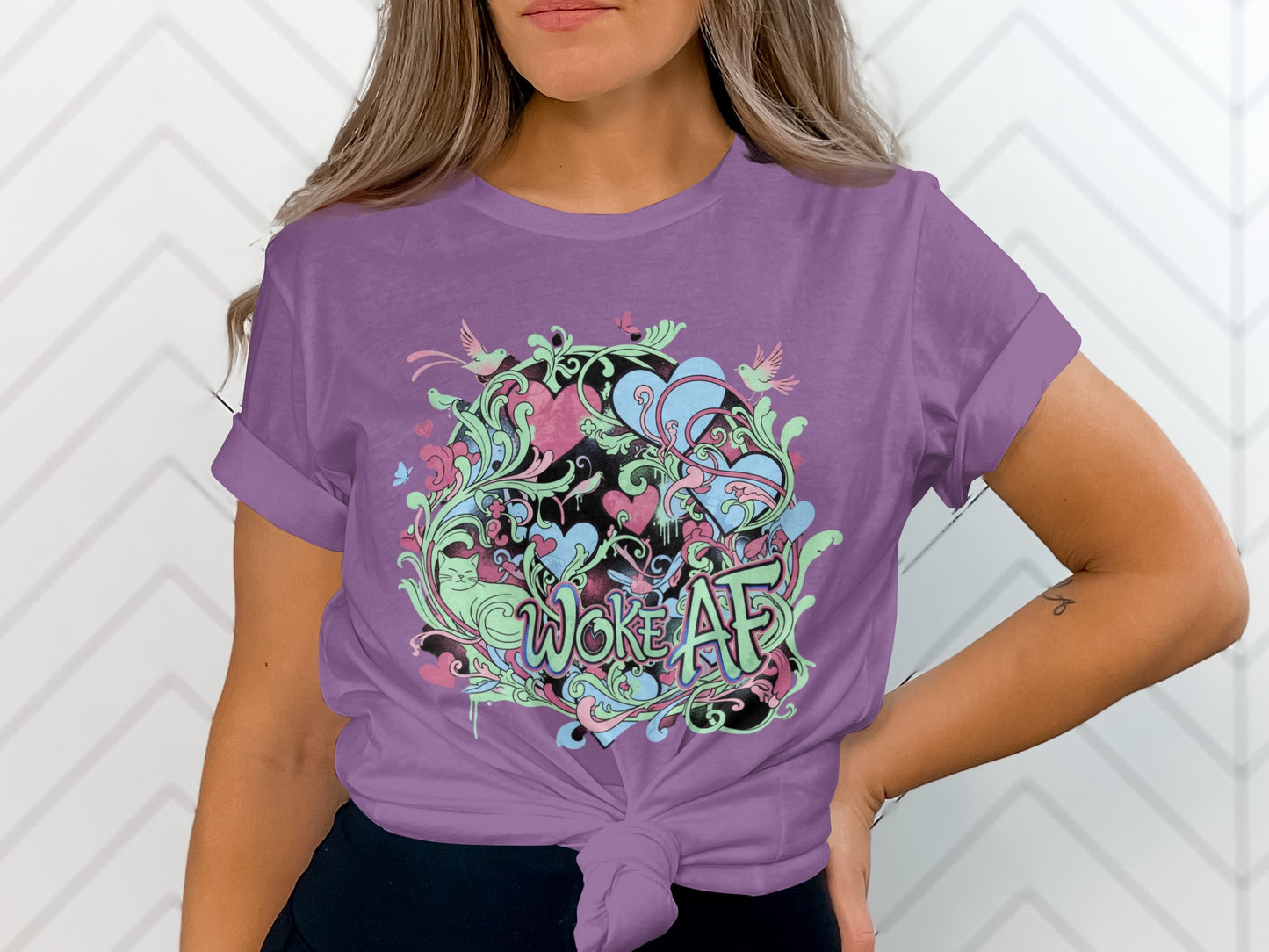 Woke AF Graphic Tee with Colorful Floral Design