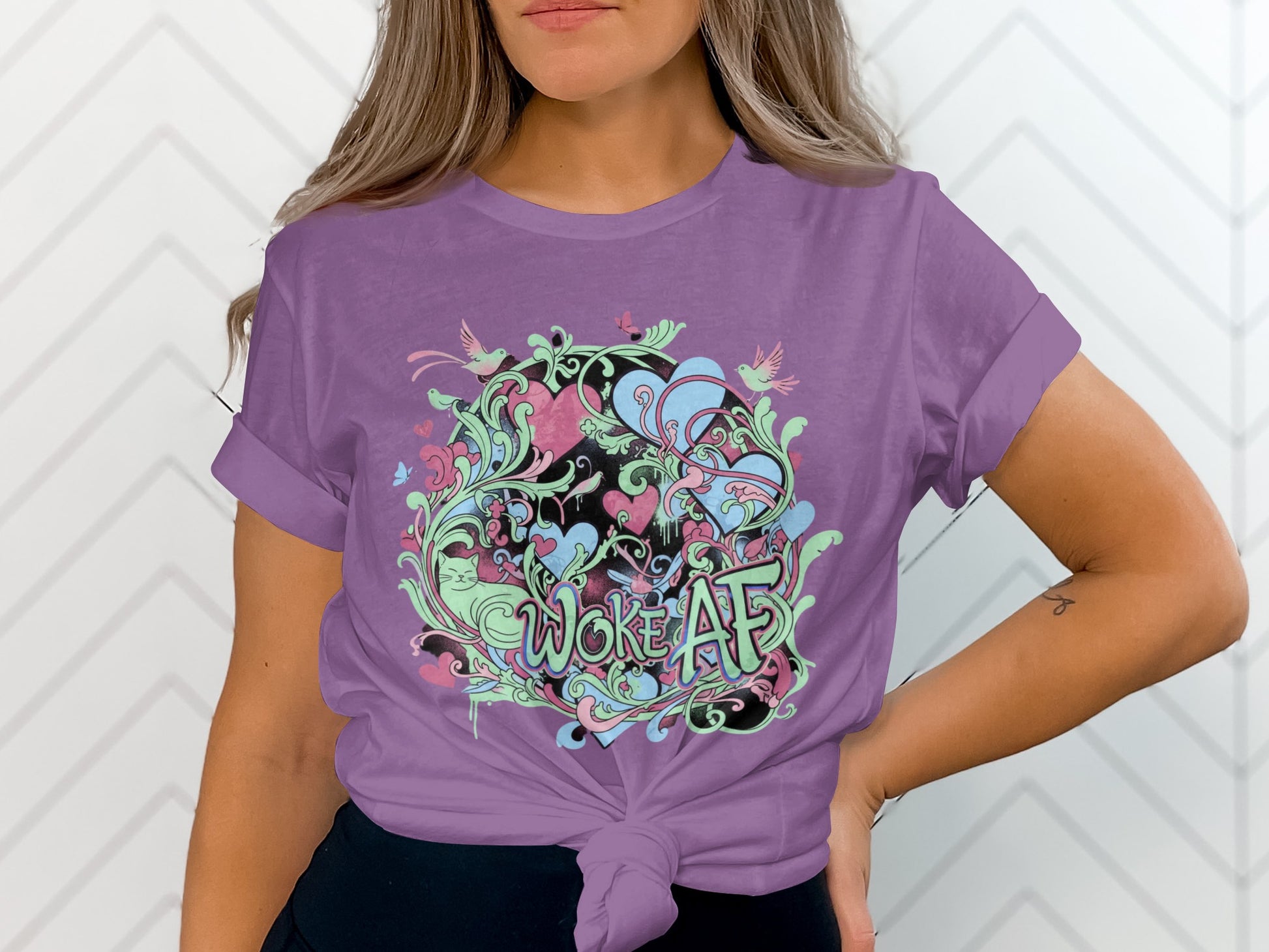 Woke AF Graphic Tee with Colorful Floral Design