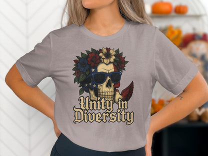 Unity in Diversity Skull with Flowers T-shirt