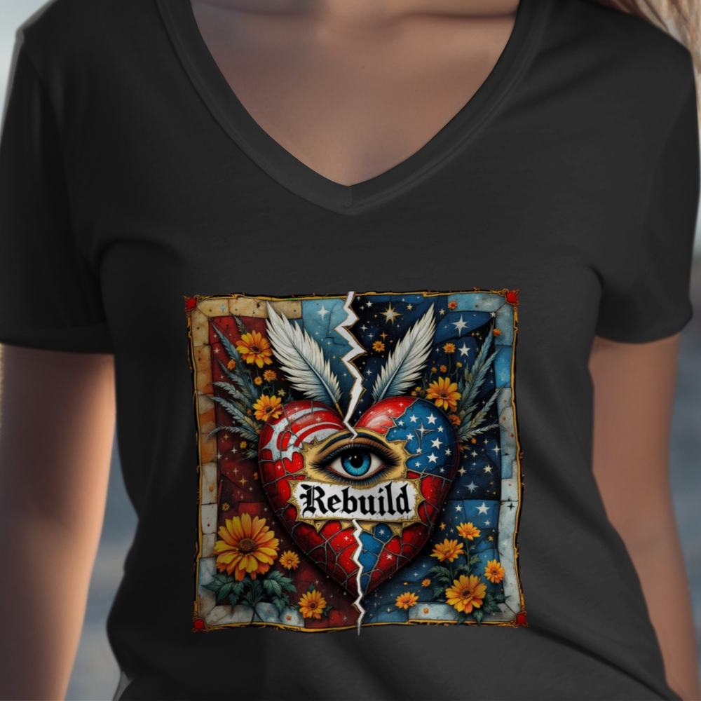 Rebuild Eye of Wings Heart Graphic V Neck Tee product