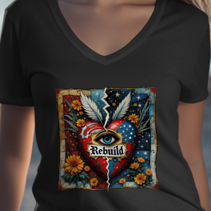 Rebuild Eye of Wings Heart Graphic V Neck Tee product