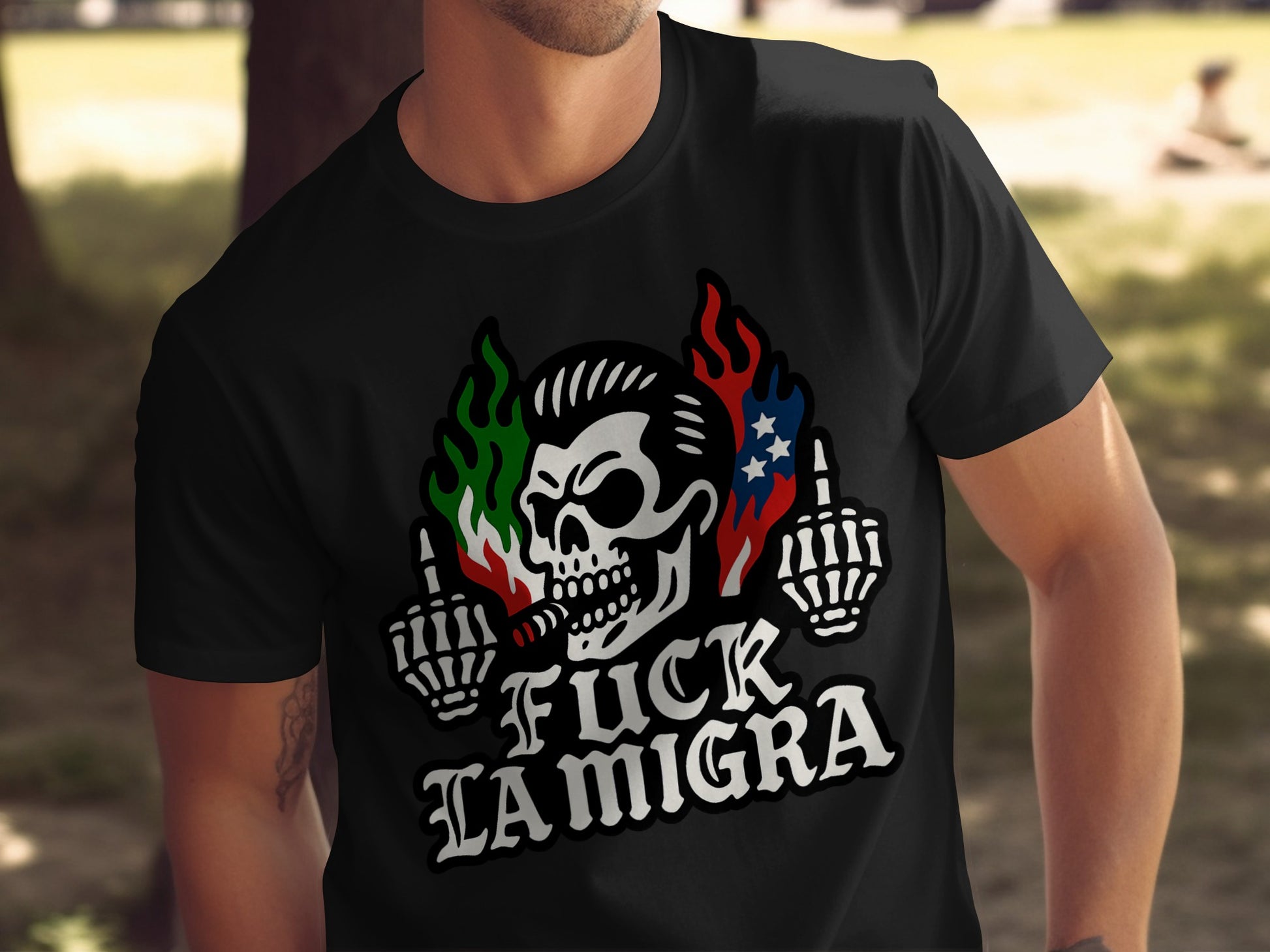 F*** La Migra Graphic Design Skull T-Shirt product type