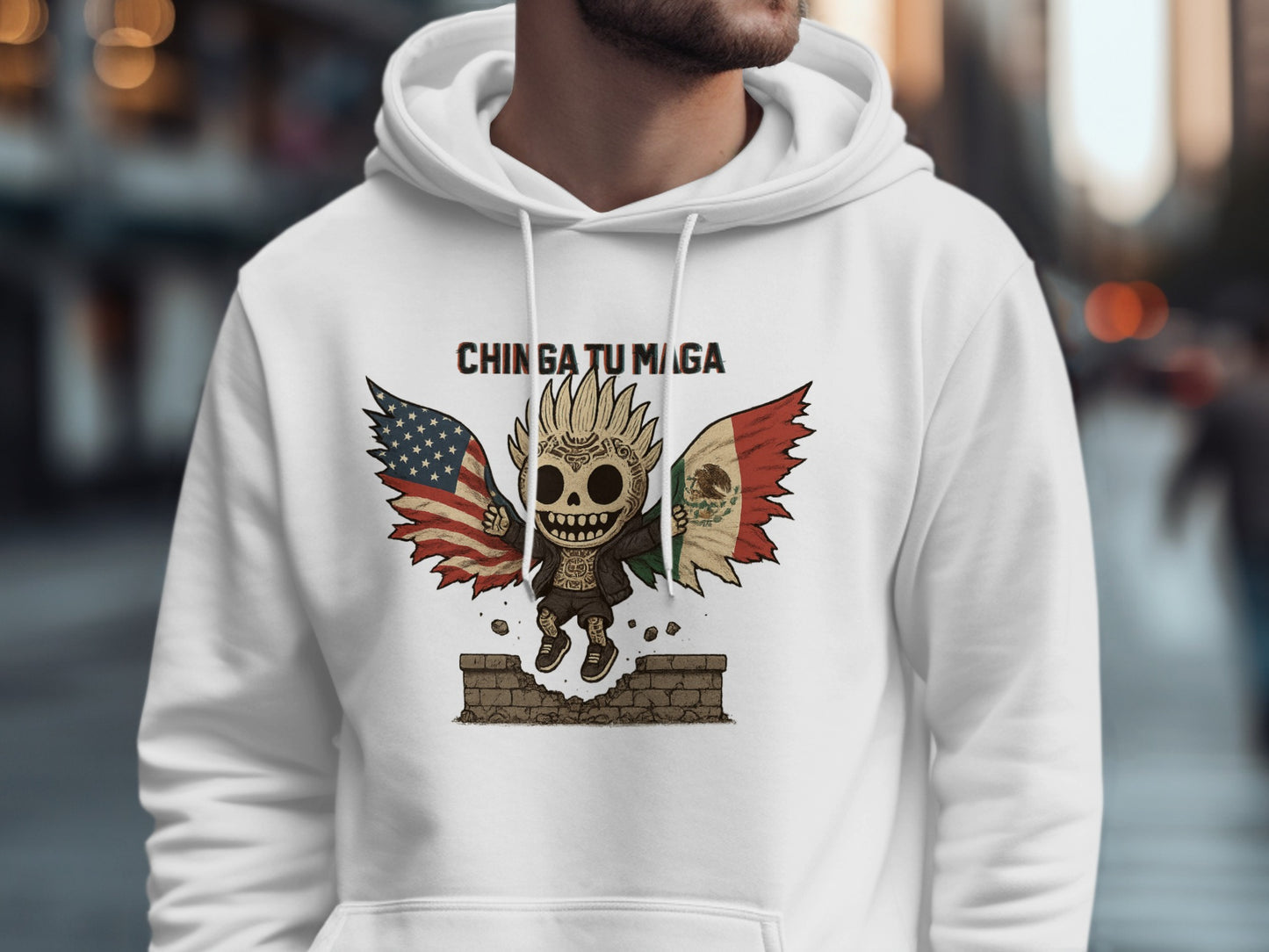 Bold Skull Graphic Hoodie with Flags Design product type