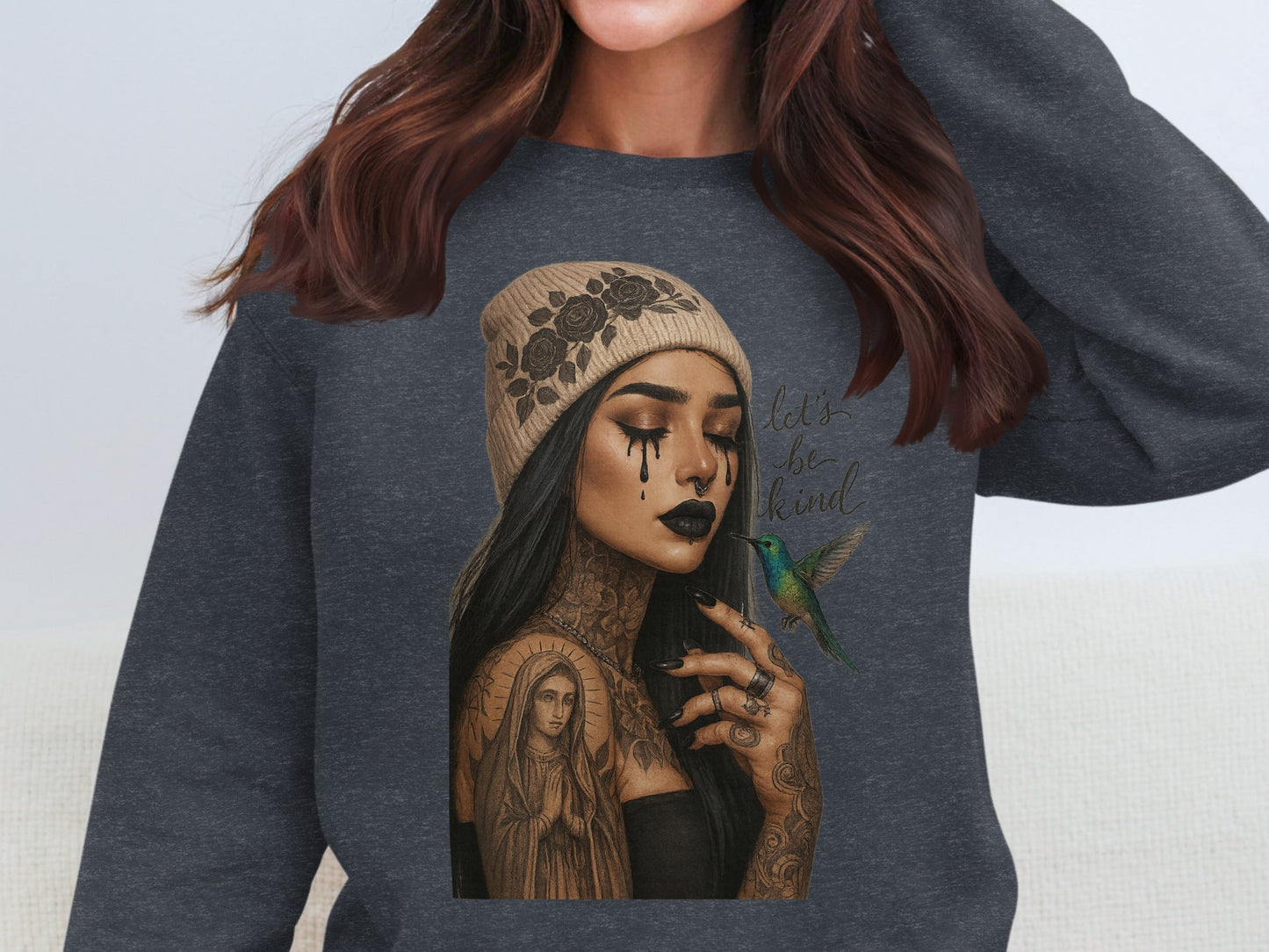 Let's Be Kind Tattooed Woman Graphic Sweatshirt product type