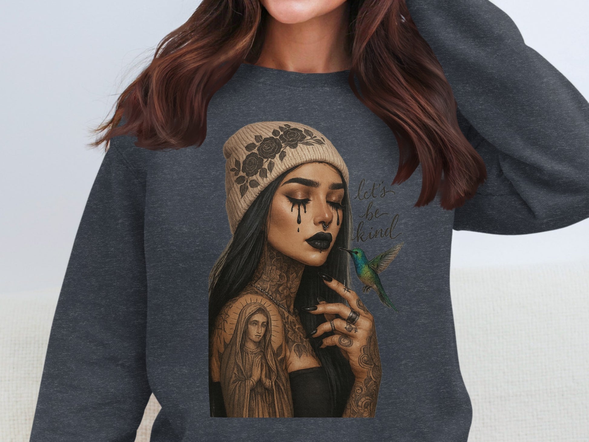 Let's Be Kind Tattooed Woman Graphic Sweatshirt product type