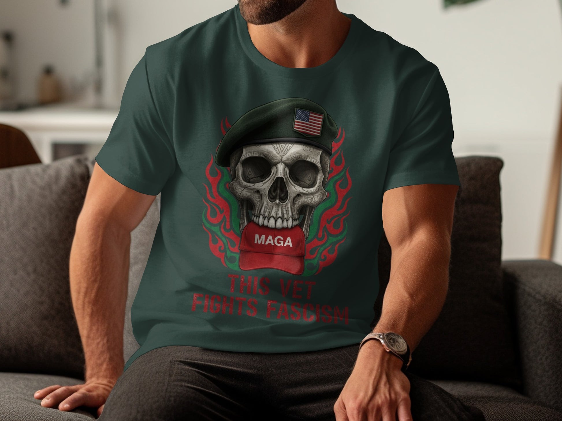 Patriotic Skull Soldier Graphic T-shirt for Veterans