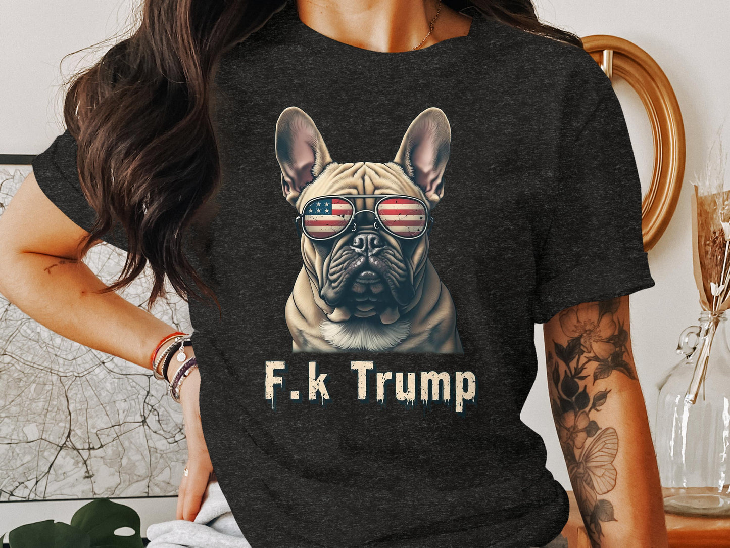 French Bulldog with F.k Trump Graphic Shirt product type