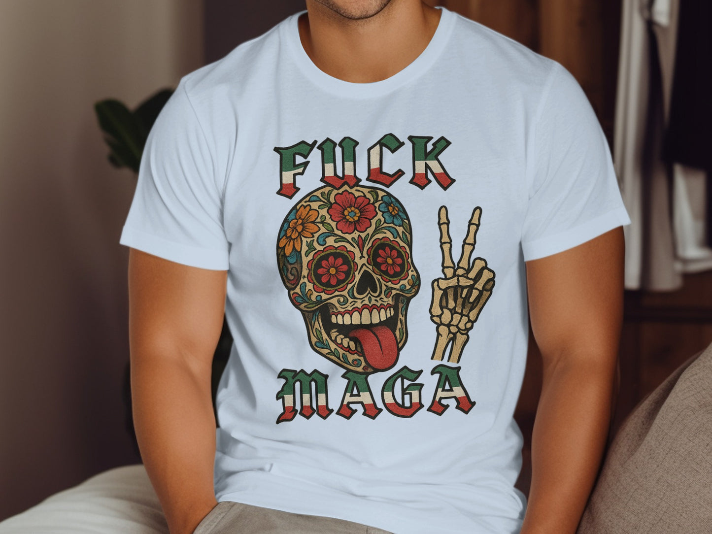 Fuck MAGA Skull with Peace Hand T-shirt product