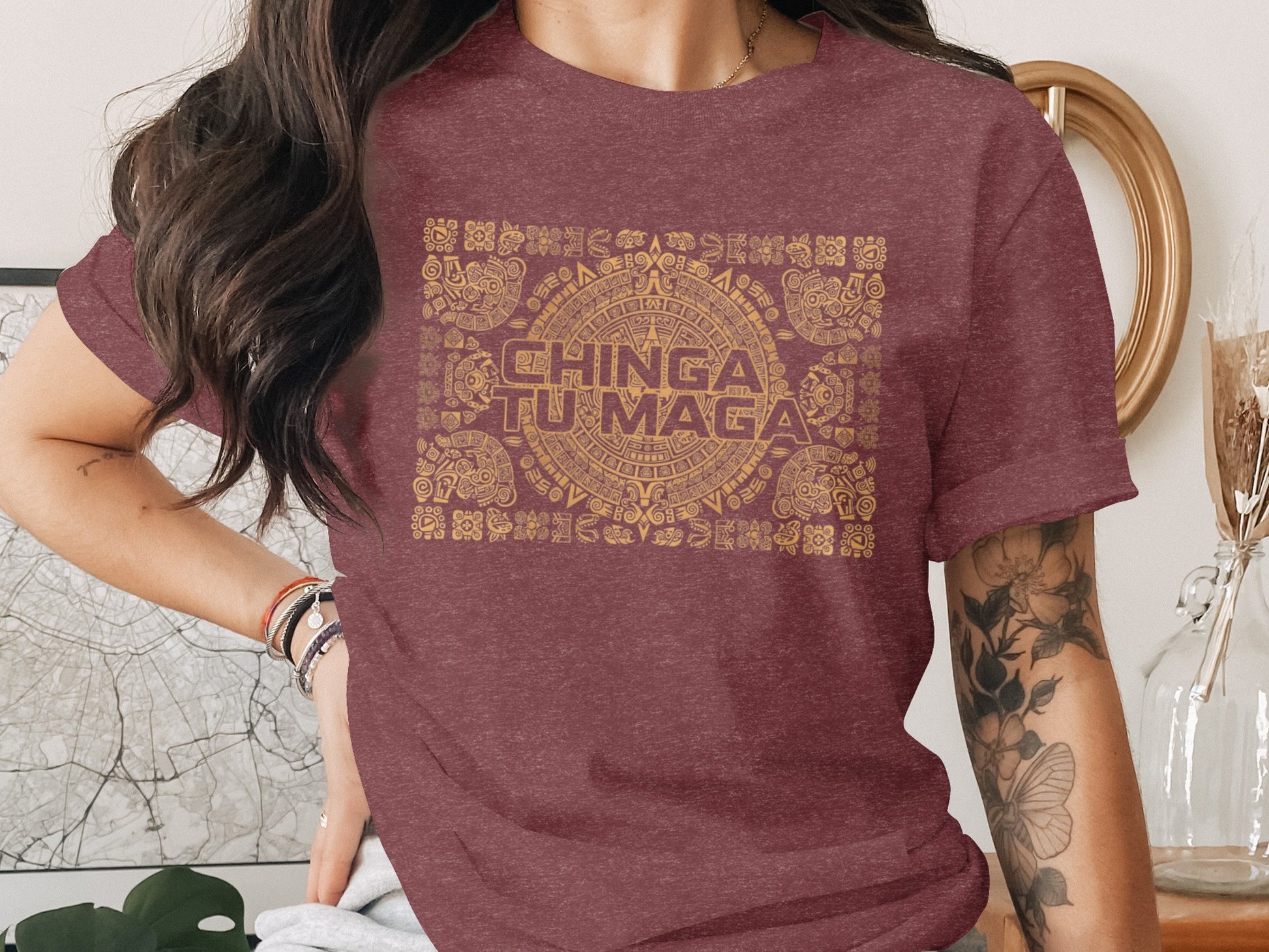 Chinga Tu Maga Graphic Tee Aztec Design T-Shirt product