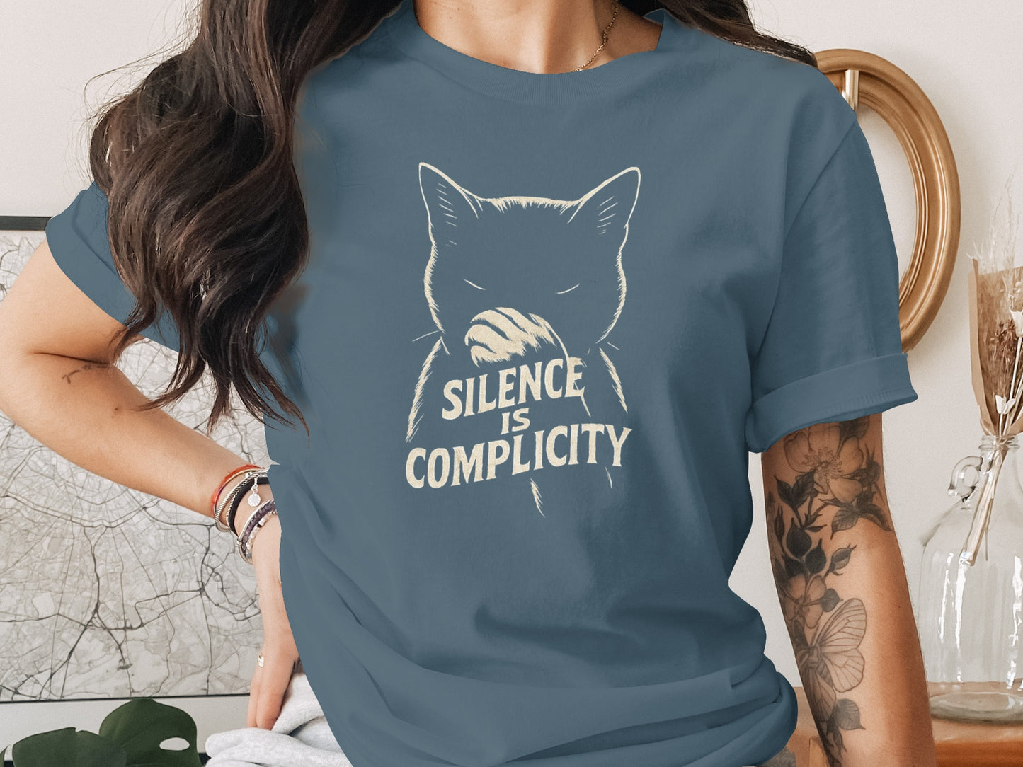 Silence Is Complicity Cat Graphic Tee Shirt