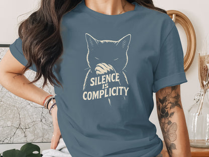 Silence Is Complicity Cat Graphic Tee Shirt