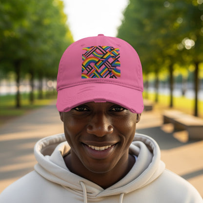 Vibrant multi-color pattern on pink cap product type