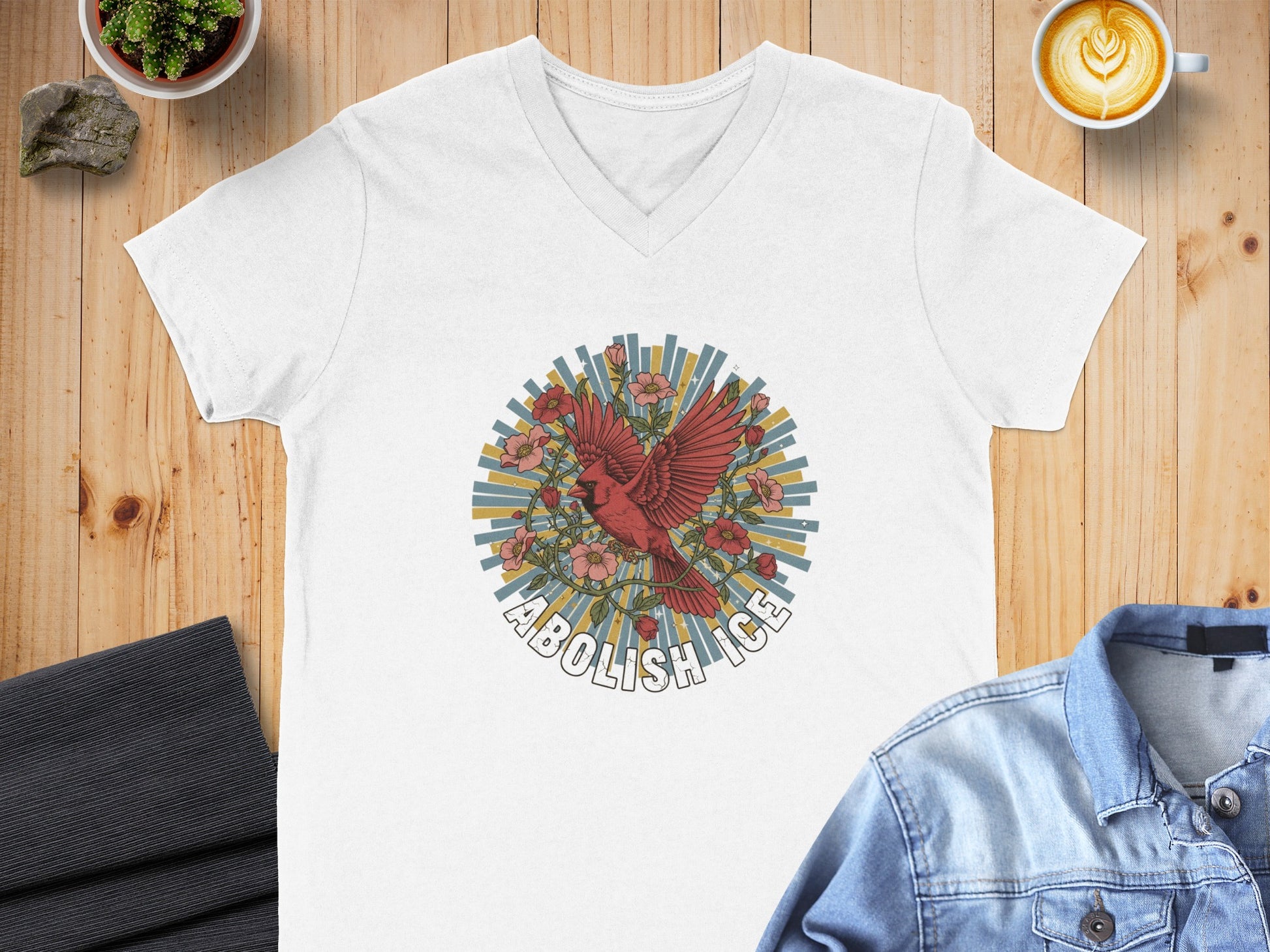 Abolish ICE Cardinal Bird Graphic V-Neck T-Shirt product type