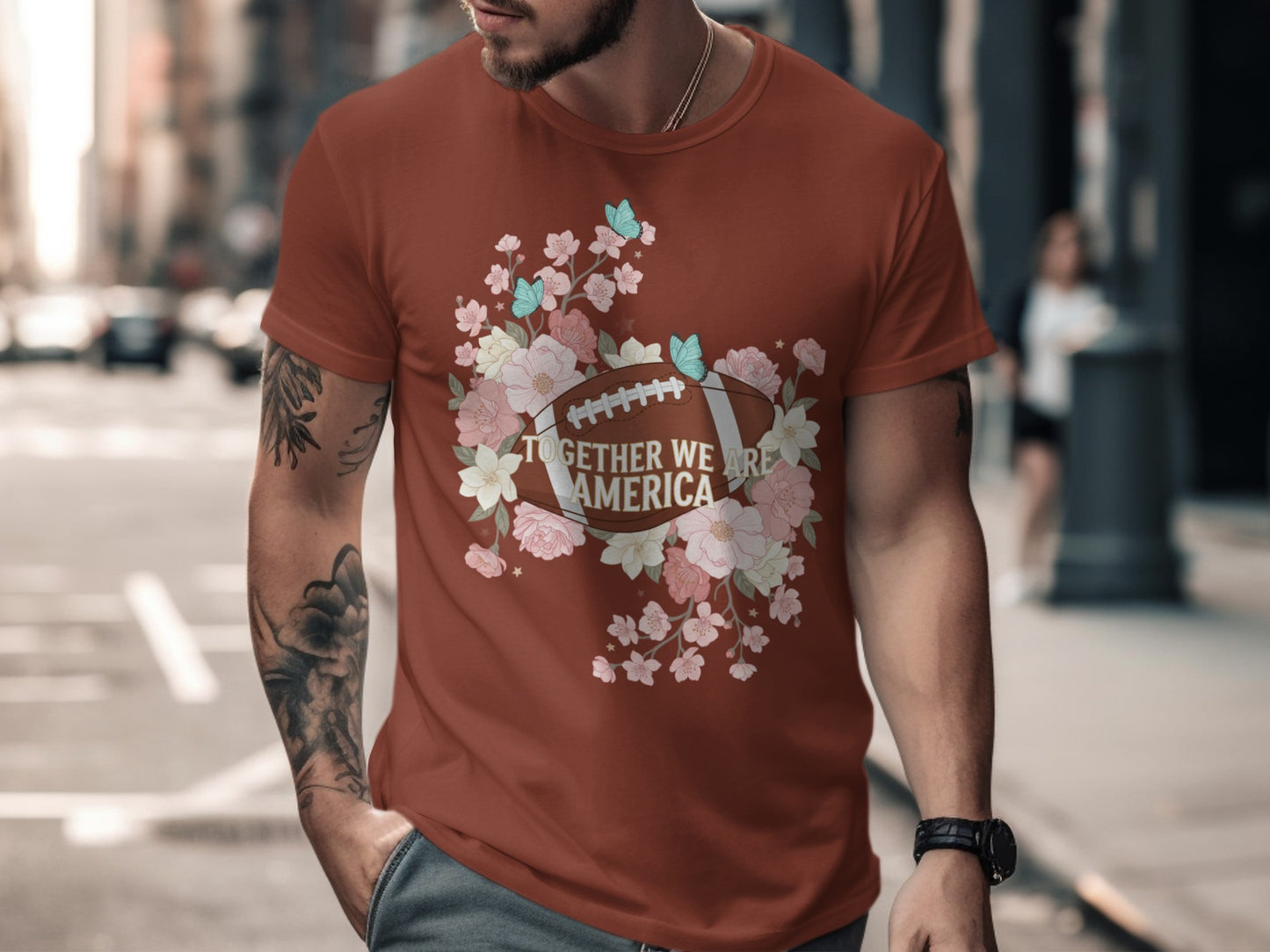 Together We Are America Floral Football T-Shirt