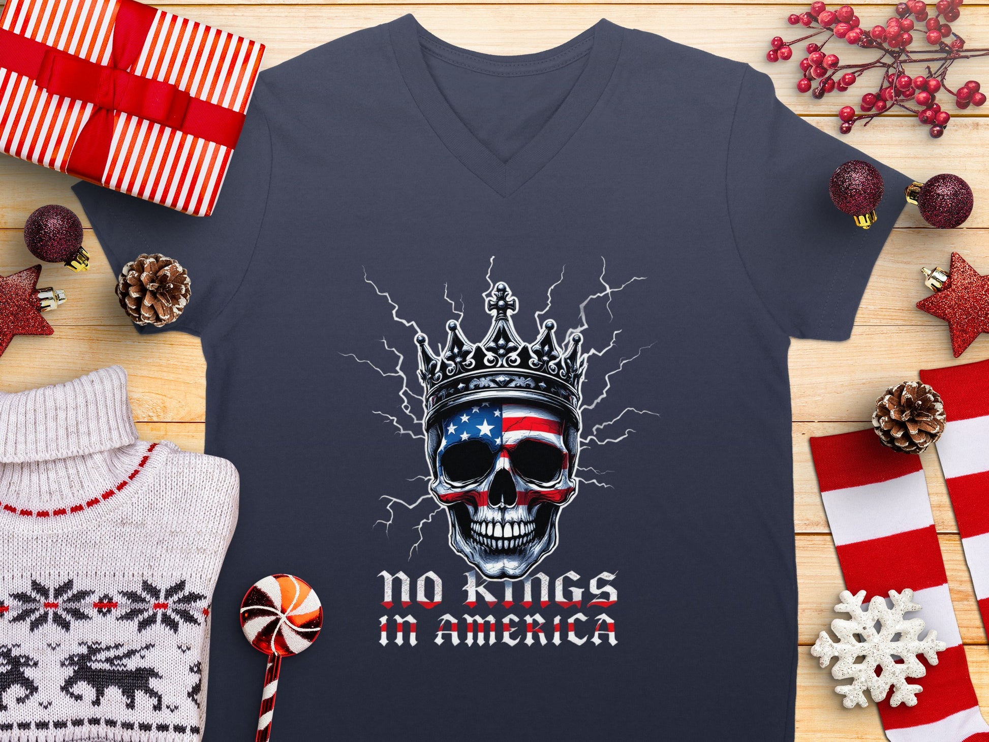 No Kings in America Skull Graphic Tee Shirt