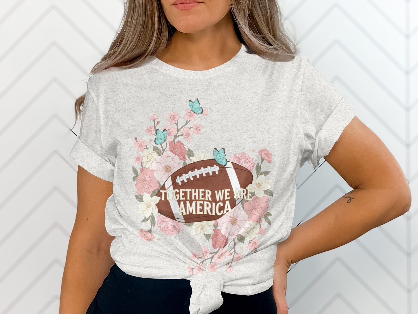 Together We Are America Butterfly Floral Football Shirt