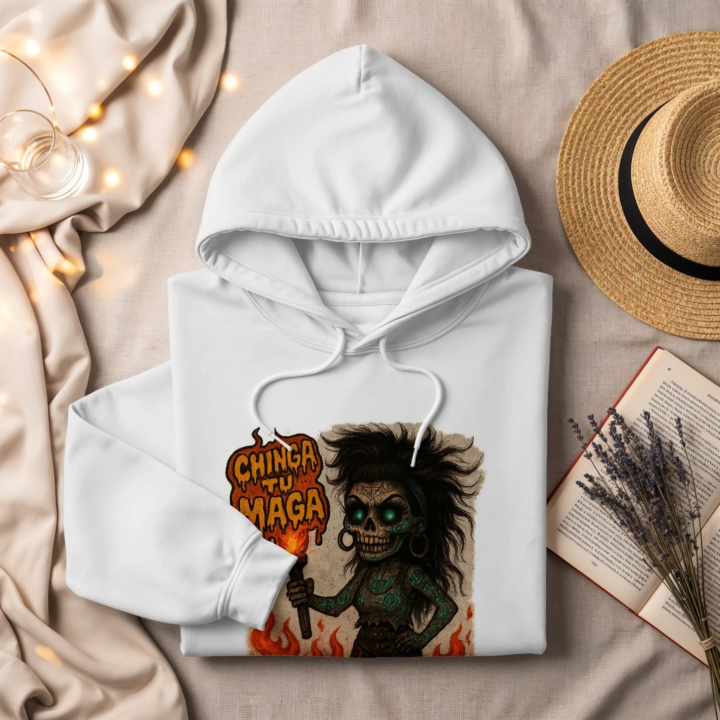 Chinga Tu Maga Skeleton Themed Graphic Hoodie product