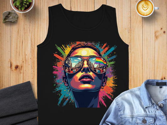 Colorful Face with Sunglasses Design Tank Top product type