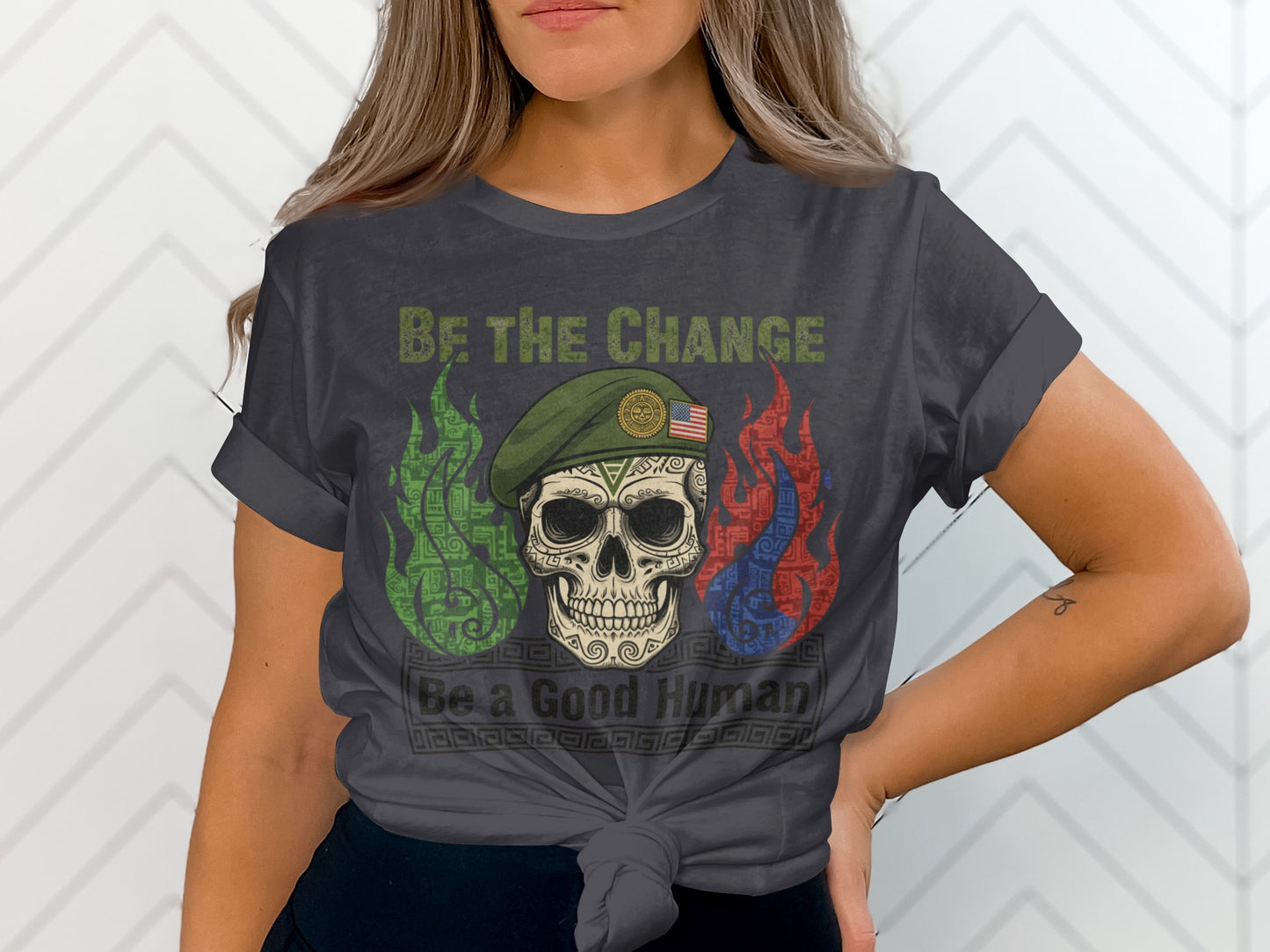 Be The Change Be A Good Human Skull Graphic Tee