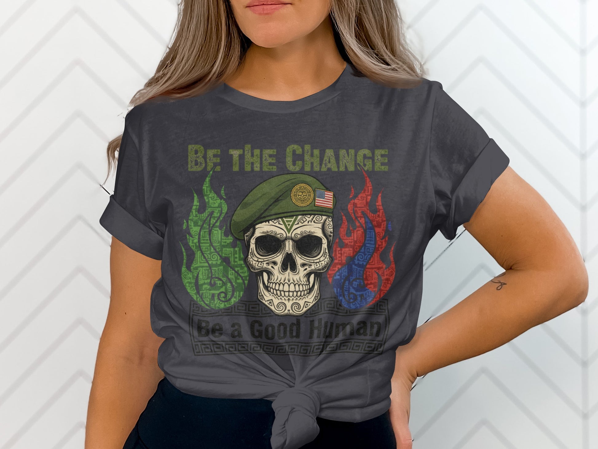Be The Change Be A Good Human Skull Graphic Tee
