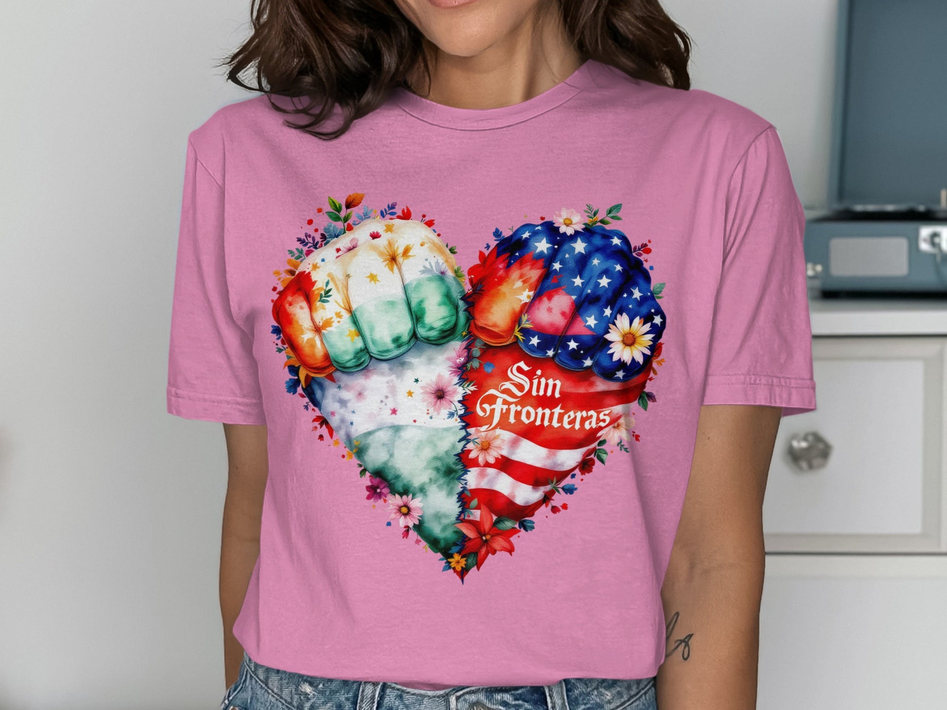 Heart and Fist Sin Fronteras Graphic T-shirt product