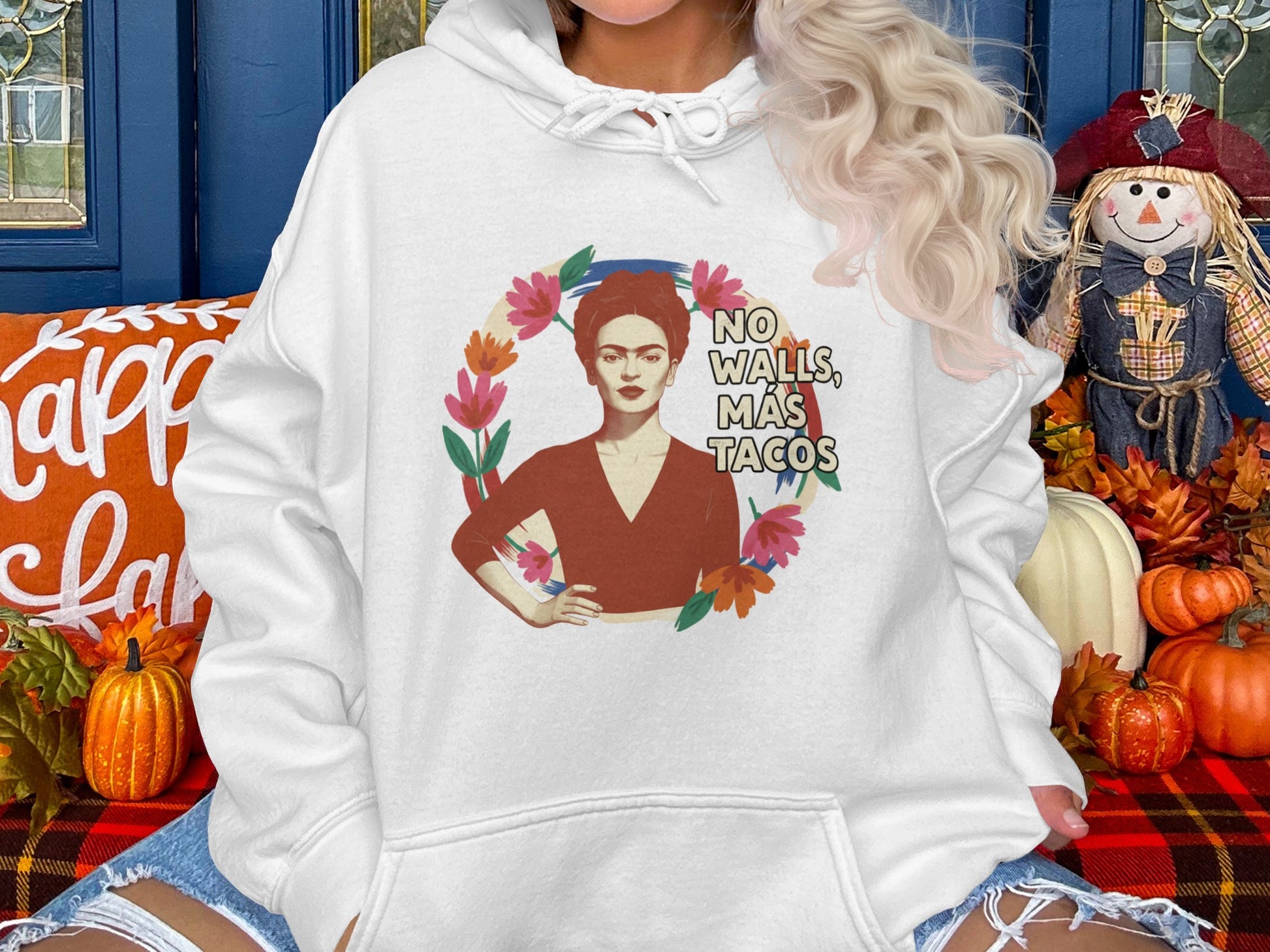 No Walls Más Tacos Hoodie with Colorful Floral Design