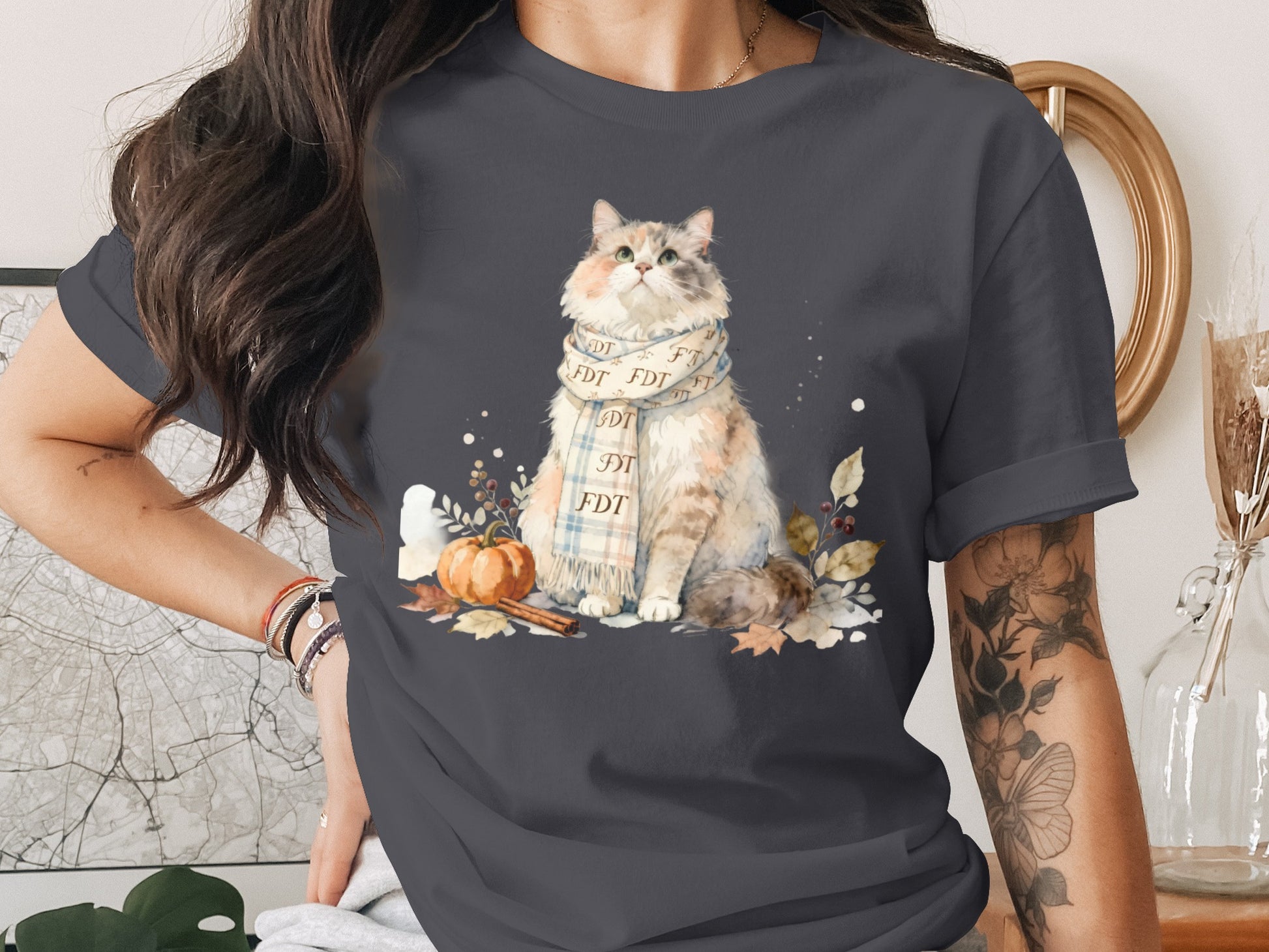 Cute Cat With Scarf Autumn Pumpkin Themed Product