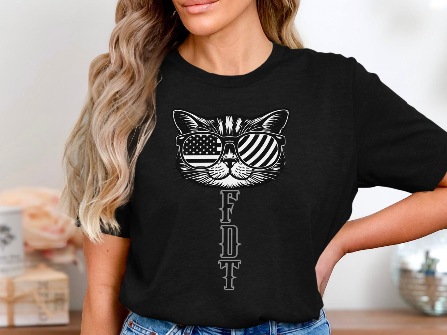 Cool Patriotic Cat with Sunglasses Graphic T-shirt product type
