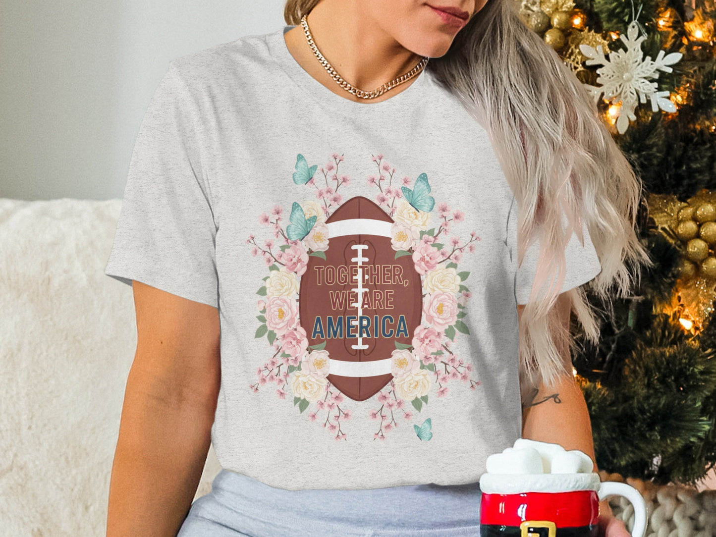 Together We Are America Floral Football Themed Shirt