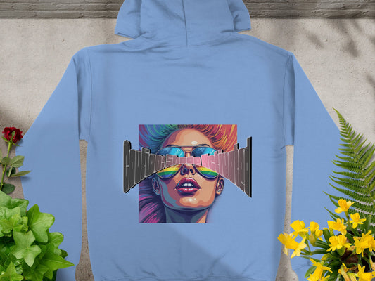 Vibrant Graphic Print Hoodie with Artistic Face Design product