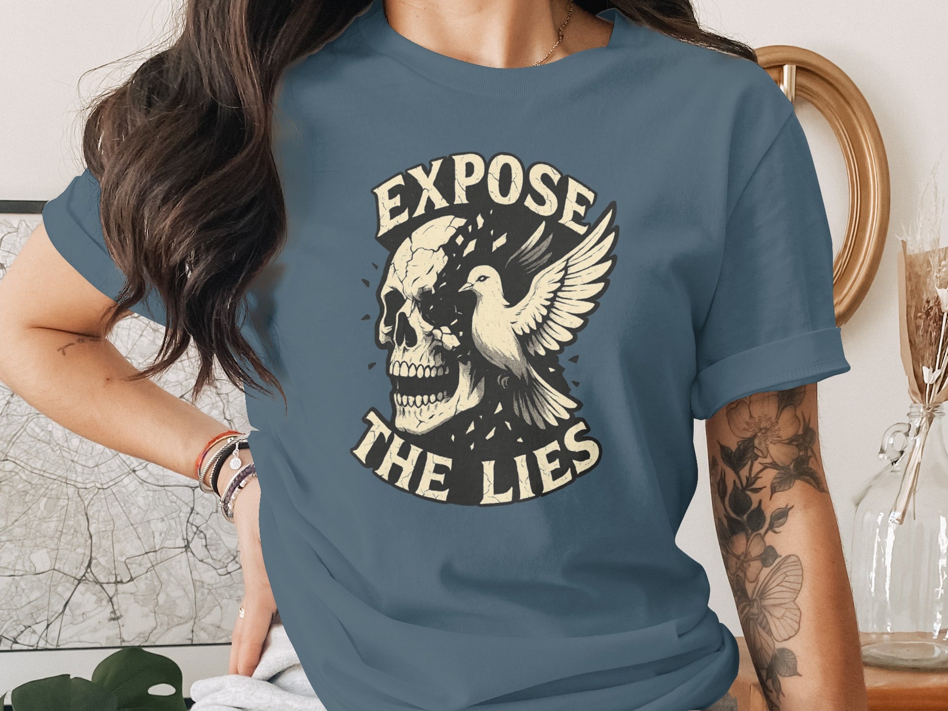 Expose The Lies Skull And Dove Graphic T-Shirt Product