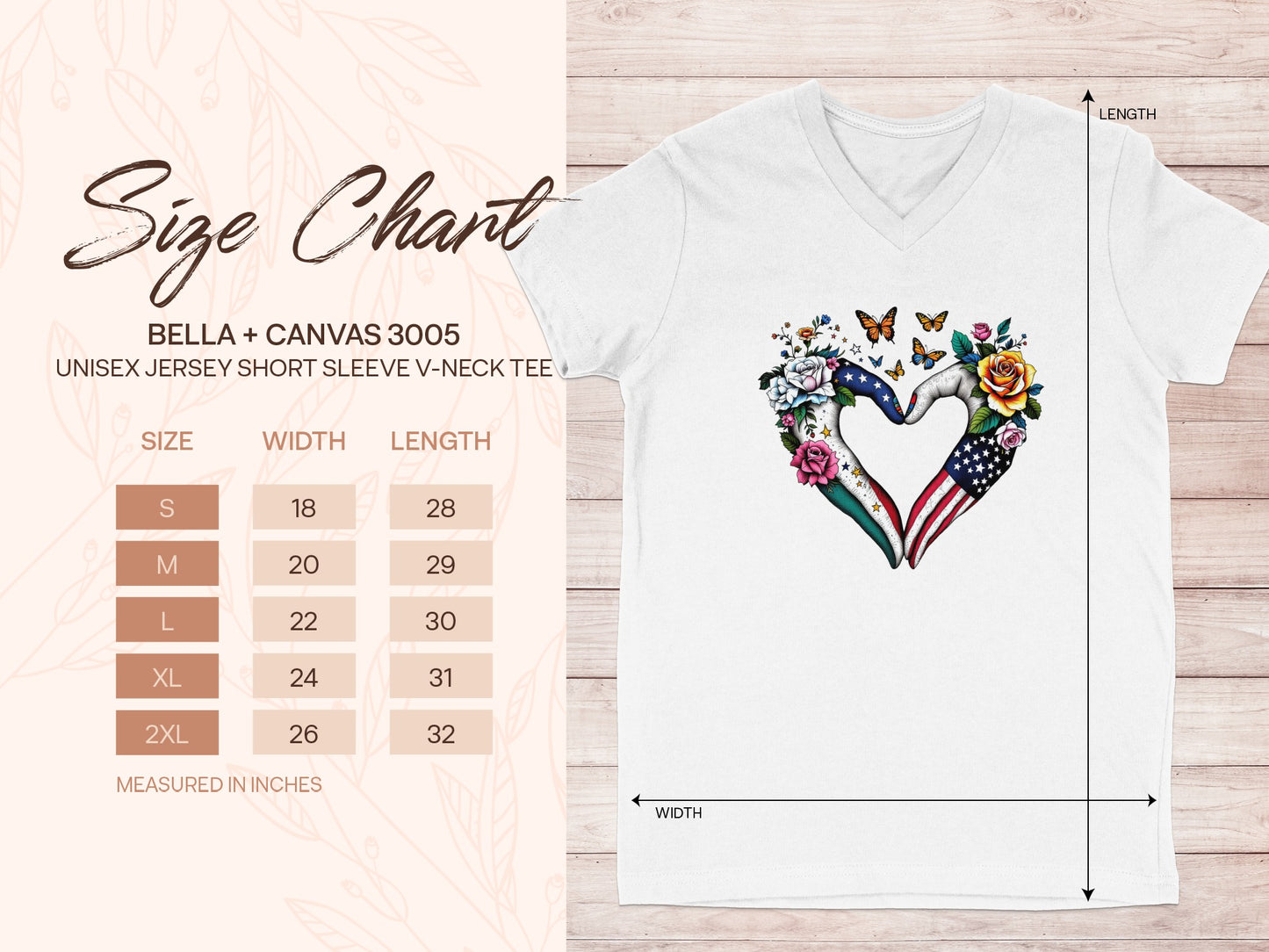 Floral Heart Design V-Neck Tee Shirt product