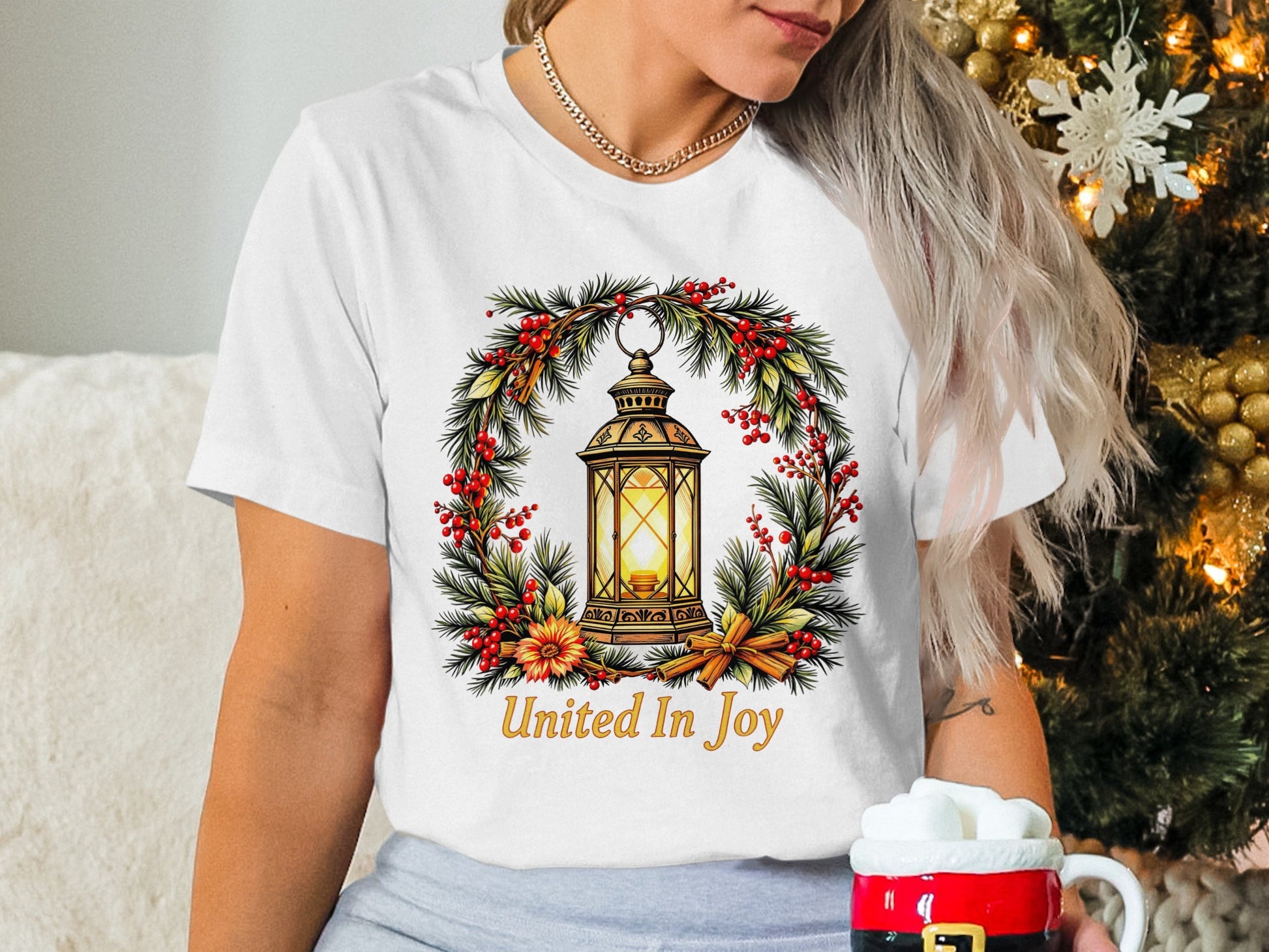 Festive Lantern Wreath United In Joy T-shirt