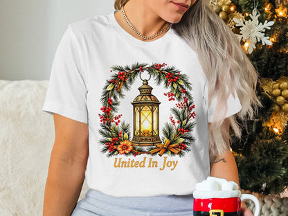 Festive Lantern Wreath United In Joy T-shirt